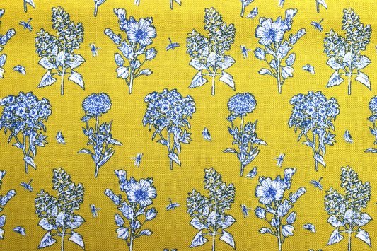 herb fabric , yellow floral fabric, garden fabric, cotton fabric, Price by the Half Metre The Quilt Sanctuary