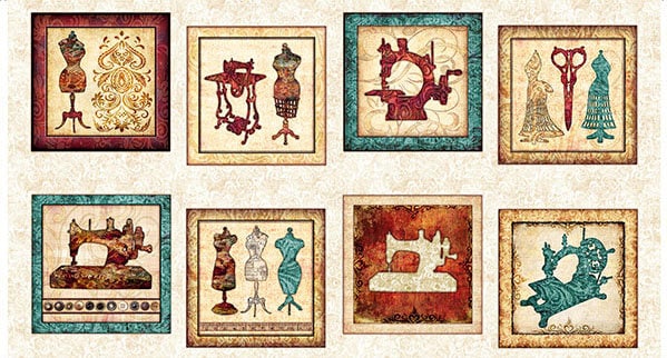 sewing motifs fabric, fabric panel, Quilting panel, cotton fabric, quilting treasures, quilt panel, sewing machine, mankin fabric The Quilt Sanctuary