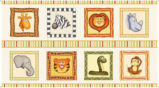 Jungle Animals, Quilting fabric panels, cotton fabric, jungle buddies, childrens fabric, picture patches, monkey fabric, lion fabric The Quilt Sanctuary