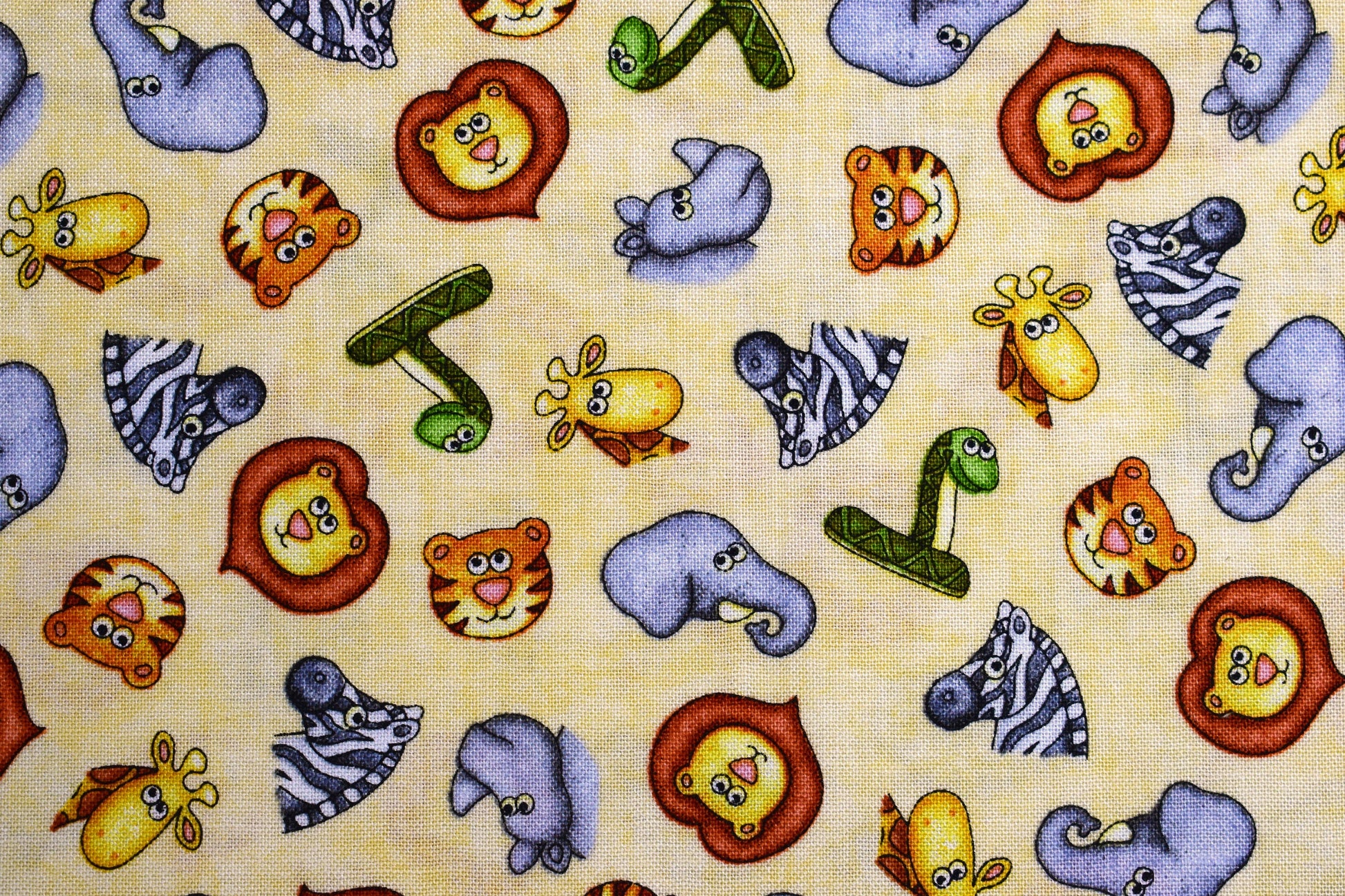 childrens animals fabric, Quilting fabric, cotton fabric, quilting treasures, lion fabric, elephant fabric, Price by the Half Metre The Quilt Sanctuary