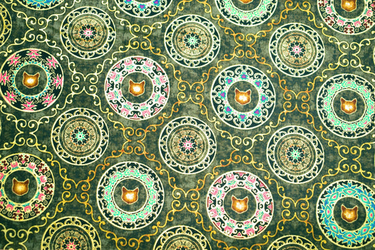 cat fabric, cat mandalas fabric, Quilting fabric, cotton fabric, quilting treasures, feline fabric, Price by the Half Metre The Quilt Sanctuary