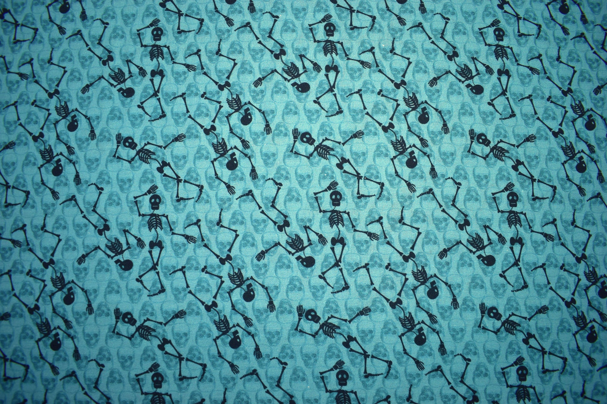 Halloween fabric, dancing skeleton fabric, skull fabric, quilting fabric, childrens fabric, cotton fabric, Price by the Half Metre The Quilt Sanctuary