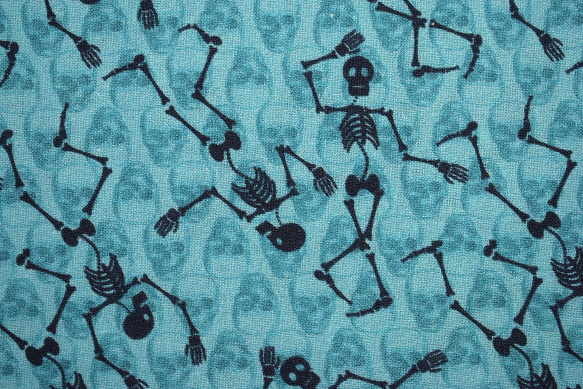 Halloween fabric, dancing skeleton fabric, skull fabric, quilting fabric, childrens fabric, cotton fabric, Price by the Half Metre The Quilt Sanctuary