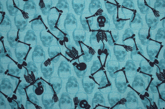 Halloween fabric, dancing skeleton fabric, skull fabric, quilting fabric, childrens fabric, cotton fabric, Price by the Half Metre The Quilt Sanctuary