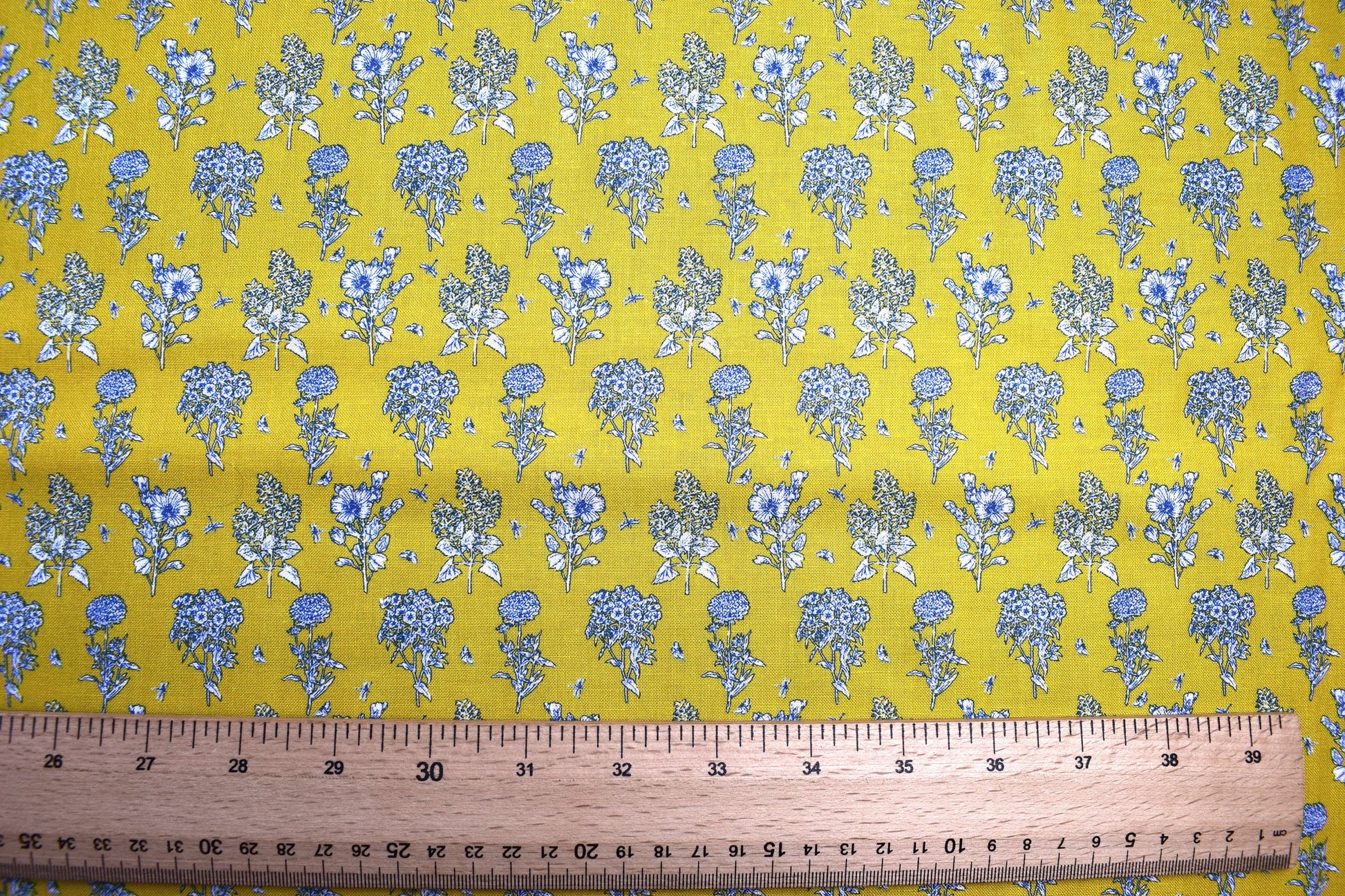 herb fabric , yellow floral fabric, garden fabric, cotton fabric, Price by the Half Metre The Quilt Sanctuary