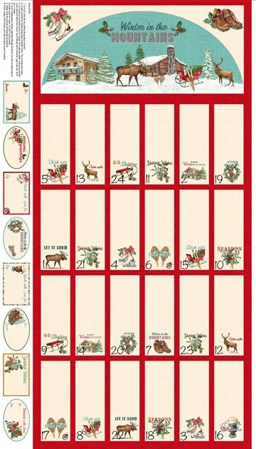fabric advent calendar kit, christmas countdown, reusable advent calendar, quilting kit, mountain lodge, reindeer fabric, quilting panel The Quilt Sanctuary