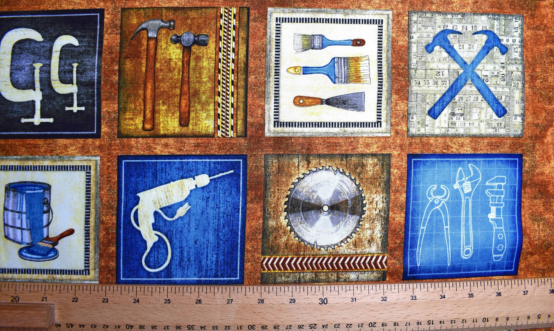 woodwork fabric panel, craftsman quilting panel, quilting treasures fabric panel, mens fabric The Quilt Sanctuary