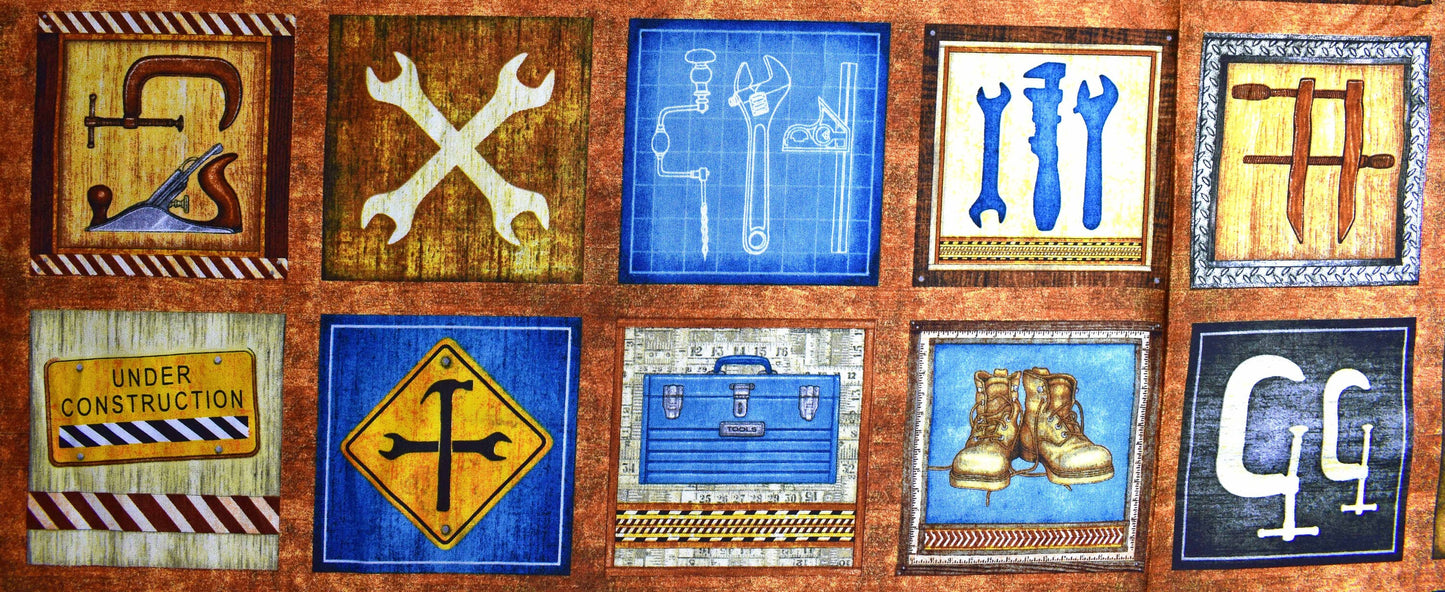 woodwork fabric panel, craftsman quilting panel, quilting treasures fabric panel, mens fabric The Quilt Sanctuary