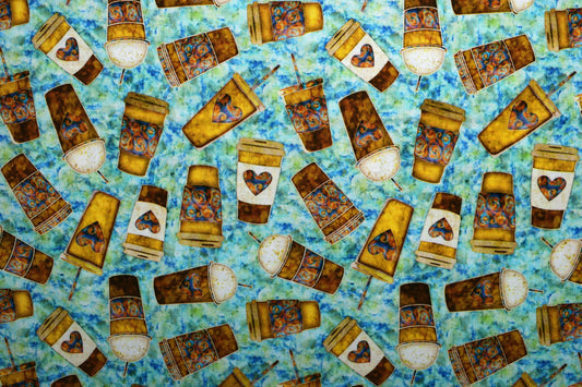 takeway coffee cup fabric, Quilting fabric, cotton fabric, quilting treasures, cafe all day - Price by the Half Metre The Quilt Sanctuary