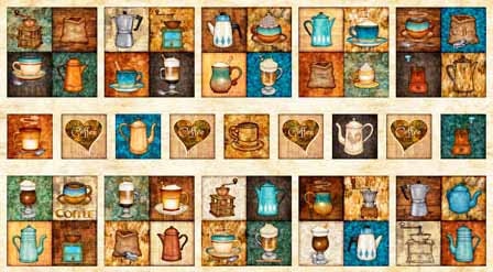 Coffee fabric panel, Quilting panel, cotton fabric, quilting treasures, dan morris cafe all day The Quilt Sanctuary