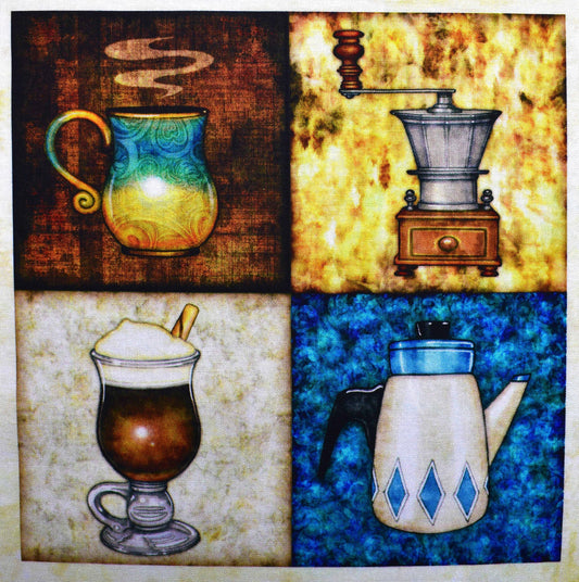 Coffee fabric panel, Quilting panel, cotton fabric, quilting treasures, dan morris cafe all day The Quilt Sanctuary