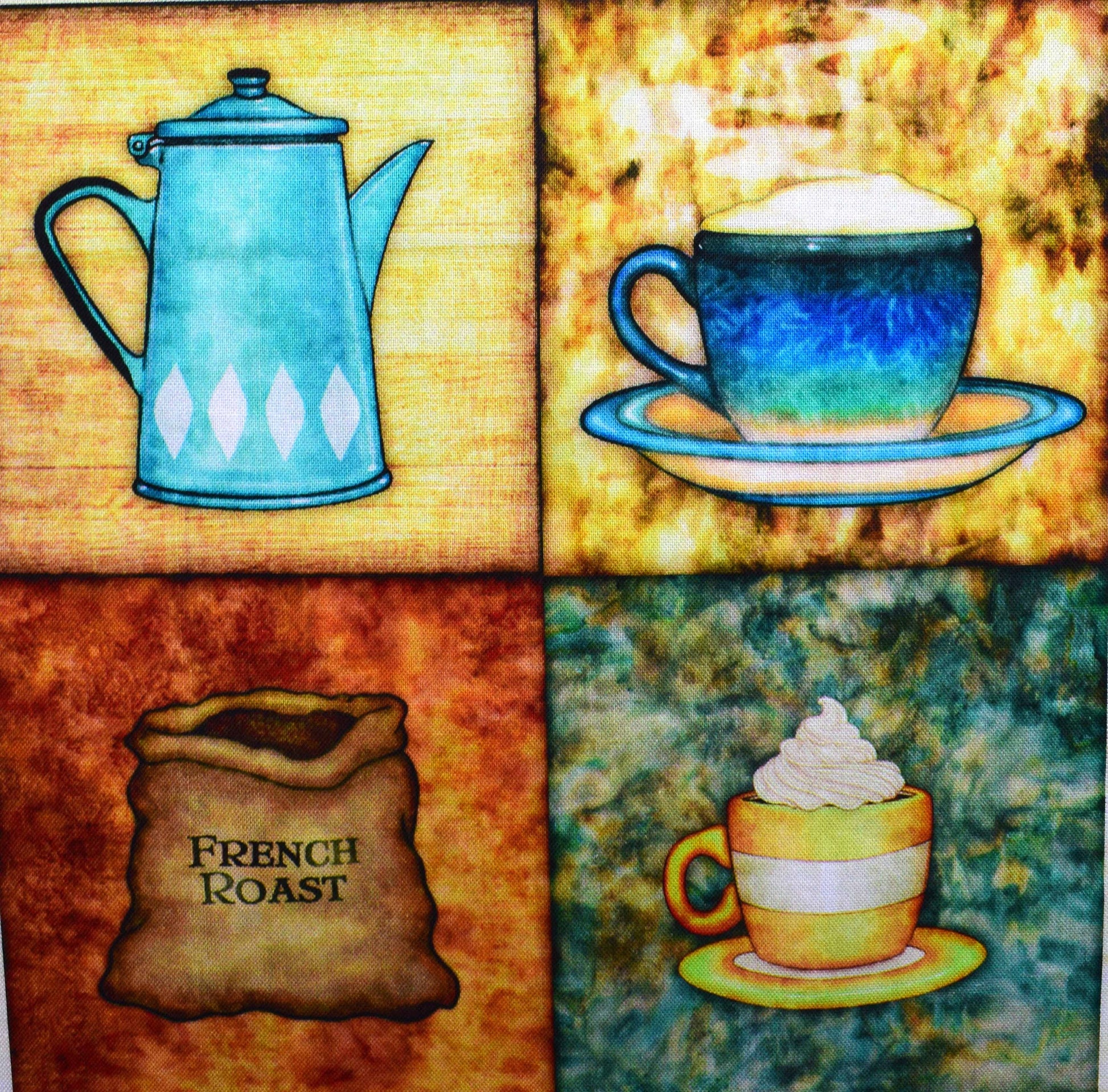 Coffee fabric panel, Quilting panel, cotton fabric, quilting treasures, dan morris cafe all day The Quilt Sanctuary