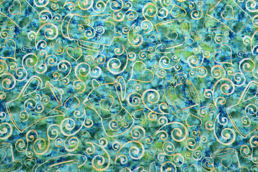 coffee pot outlines fabric, Quilting fabric, cotton fabric, quilting treasures, cafe all day - Price by the Half Metre The Quilt Sanctuary