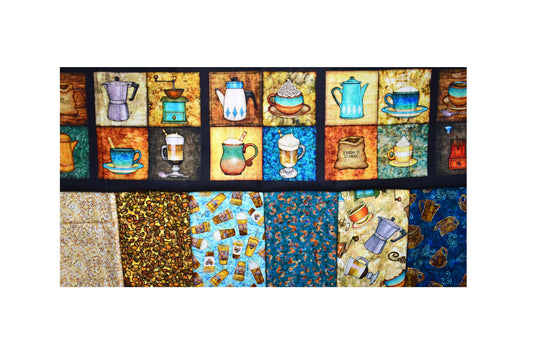 Coffee lovers bundle, Quilting fabric bundle, cotton fabric, cafe all day The Quilt Sanctuary