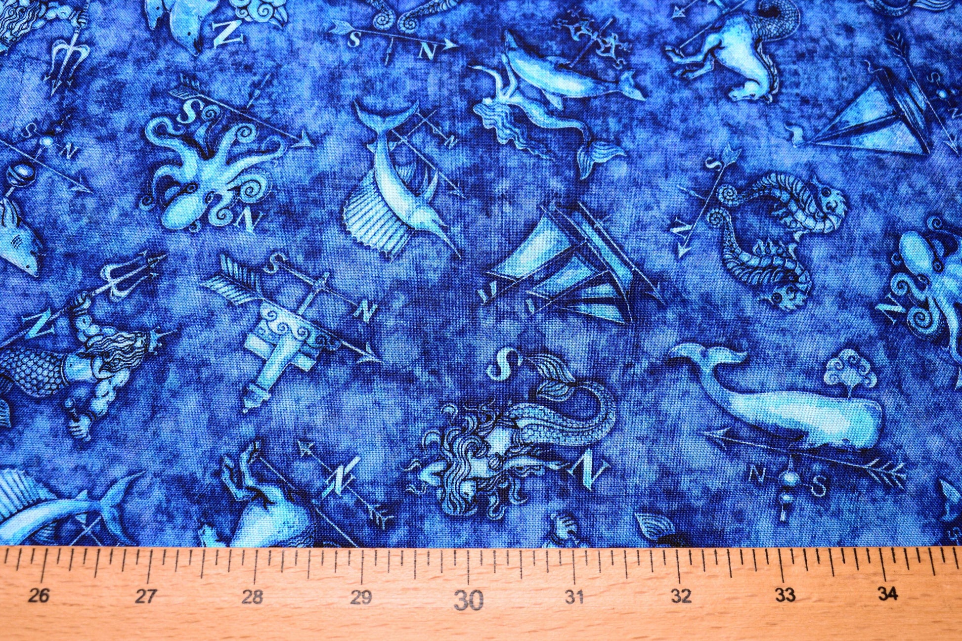 Navy ships compass fabric, Quilting fabric, Smooth Sailing, price by the half metre The Quilt Sanctuary