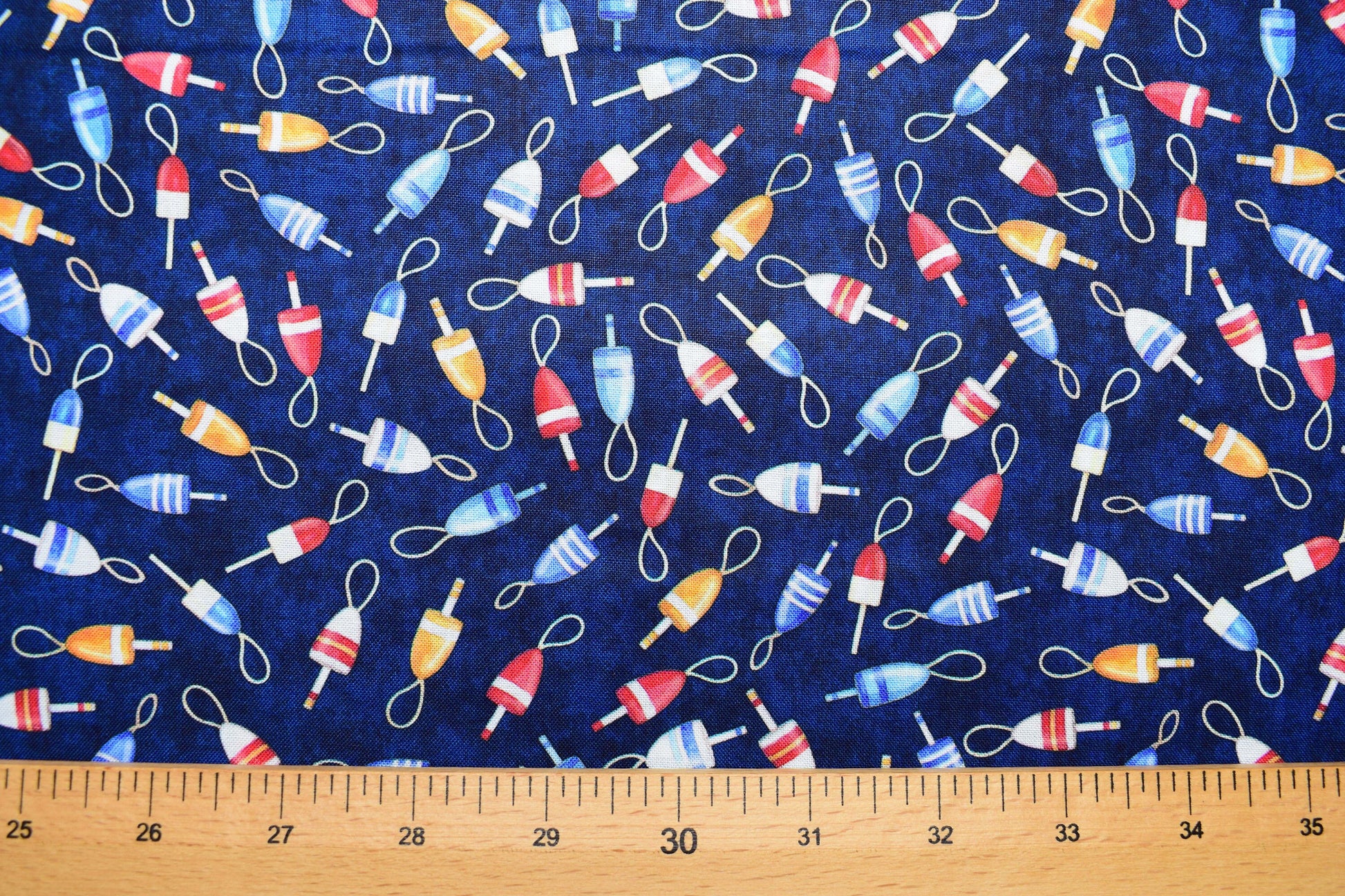 Navy fishing floats fabric, Quilting fabric, Smooth Sailing, price by the half metre The Quilt Sanctuary