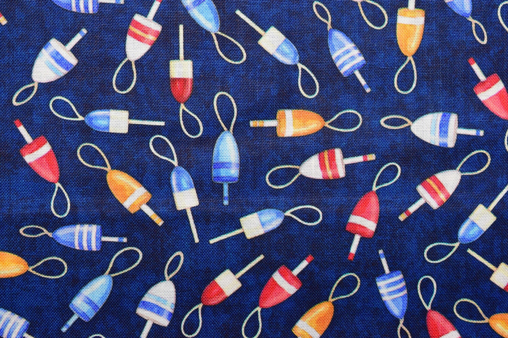 Navy fishing floats fabric, Quilting fabric, Smooth Sailing, price by the half metre The Quilt Sanctuary