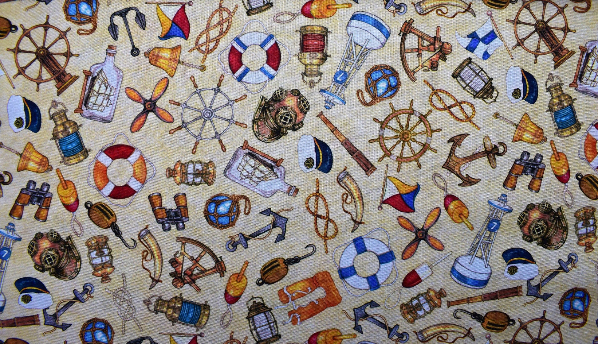 Cream Nautical fabric, Quilting fabric, Smooth Sailing, price by the half metre The Quilt Sanctuary