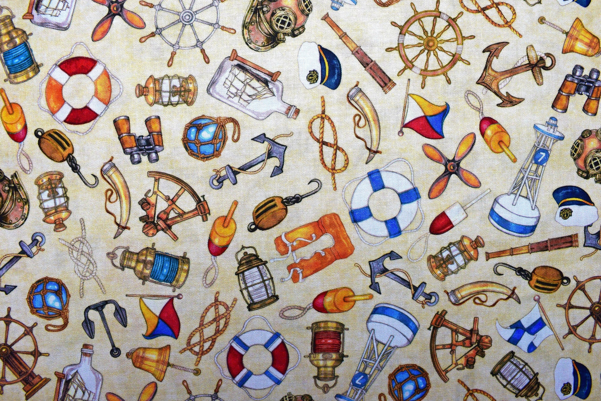Cream Nautical fabric, Quilting fabric, Smooth Sailing, price by the half metre The Quilt Sanctuary