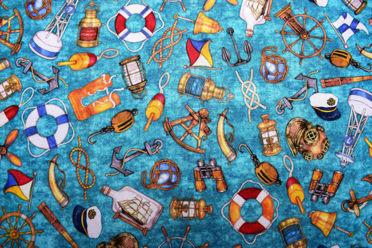 Teal Nautical fabric, Quilting fabric, Smooth Sailing, price by the half metre The Quilt Sanctuary