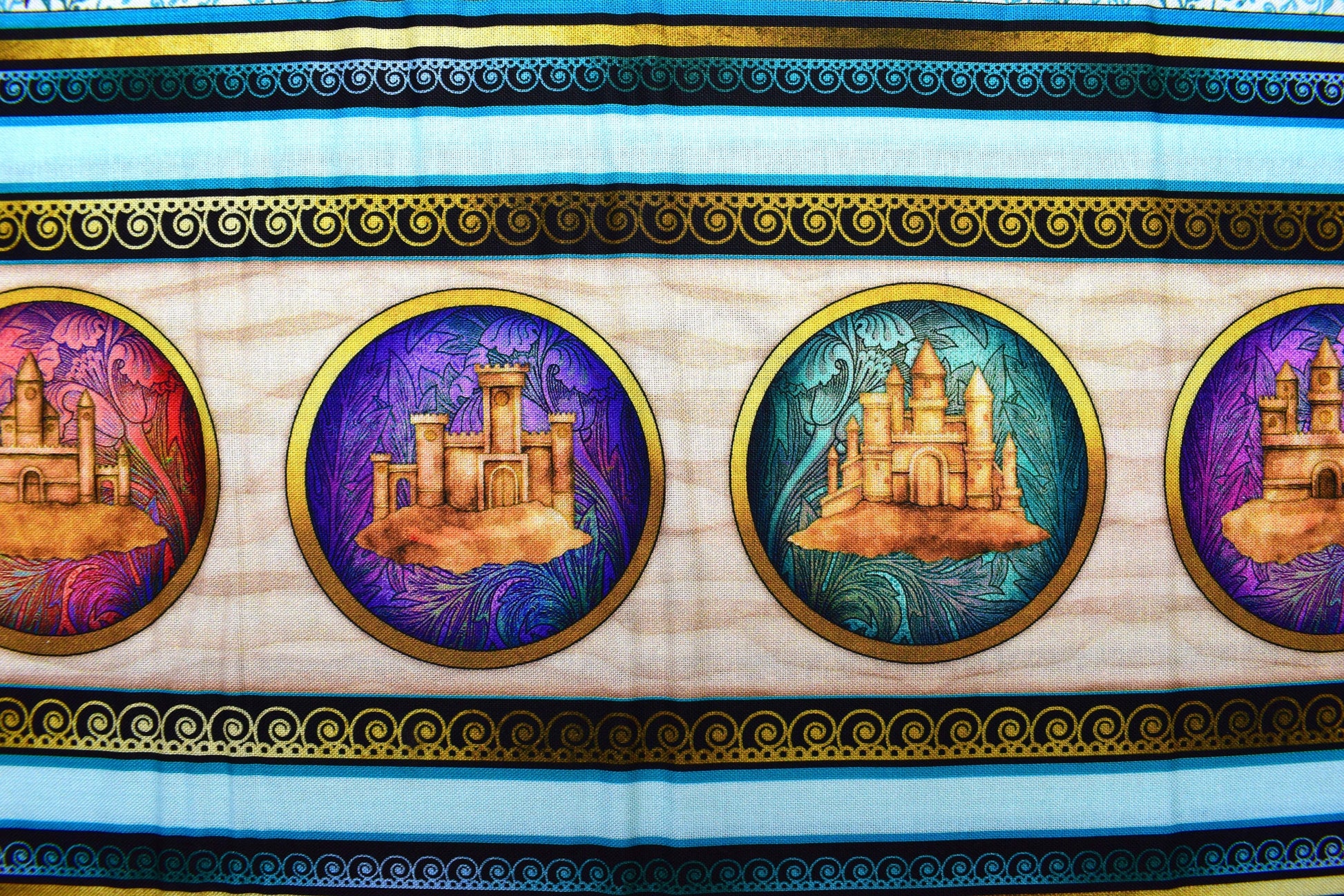 Mermaid border Fabric in blue, Quilting fabric, Sea Serenade, price by the half metre The Quilt Sanctuary