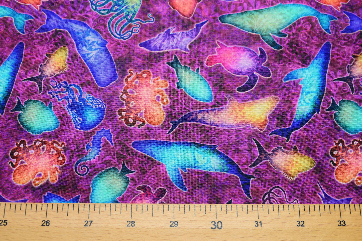 sea creatures fabric, wine Quilting fabric, Sea Serenade, price by the half metre The Quilt Sanctuary