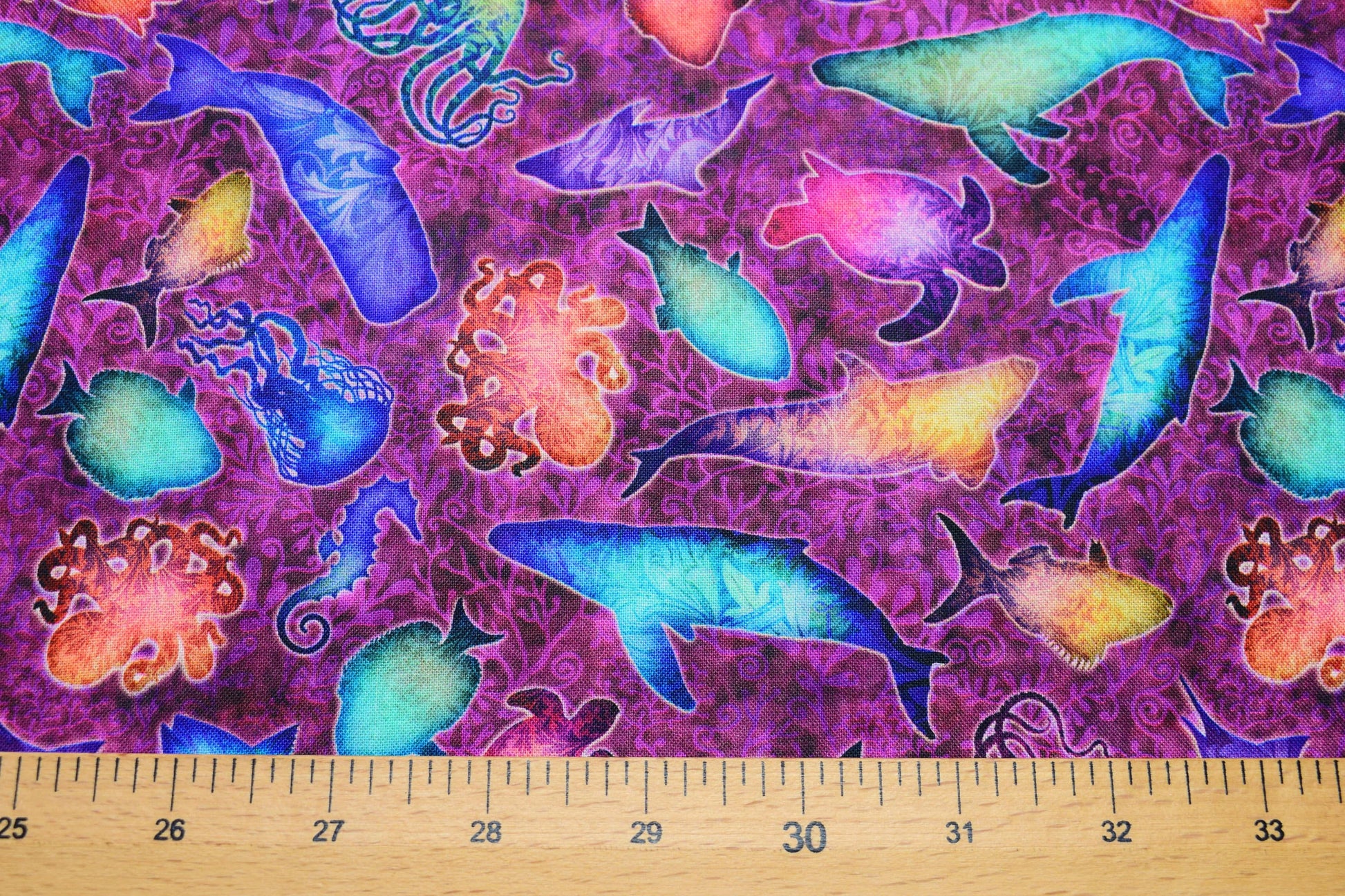 sea creatures fabric, wine Quilting fabric, Sea Serenade, price by the half metre The Quilt Sanctuary