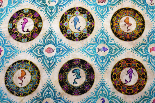 Mermaid Medallion Fabric, Quilting fabric, Sea Serenade, price by the half metre The Quilt Sanctuary