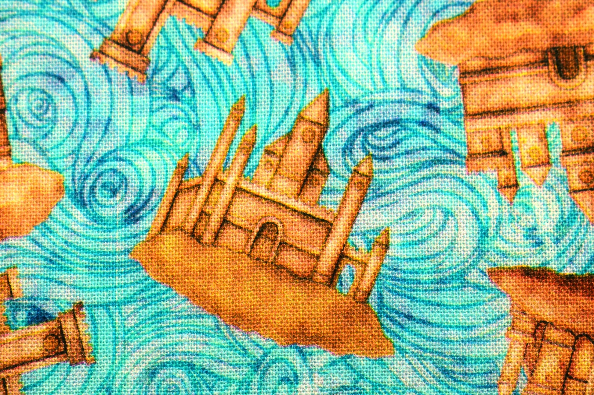 Sandcastle Fabric, Blue Quilting fabric, Sea Serenade, beach theme, price by the half metre The Quilt Sanctuary