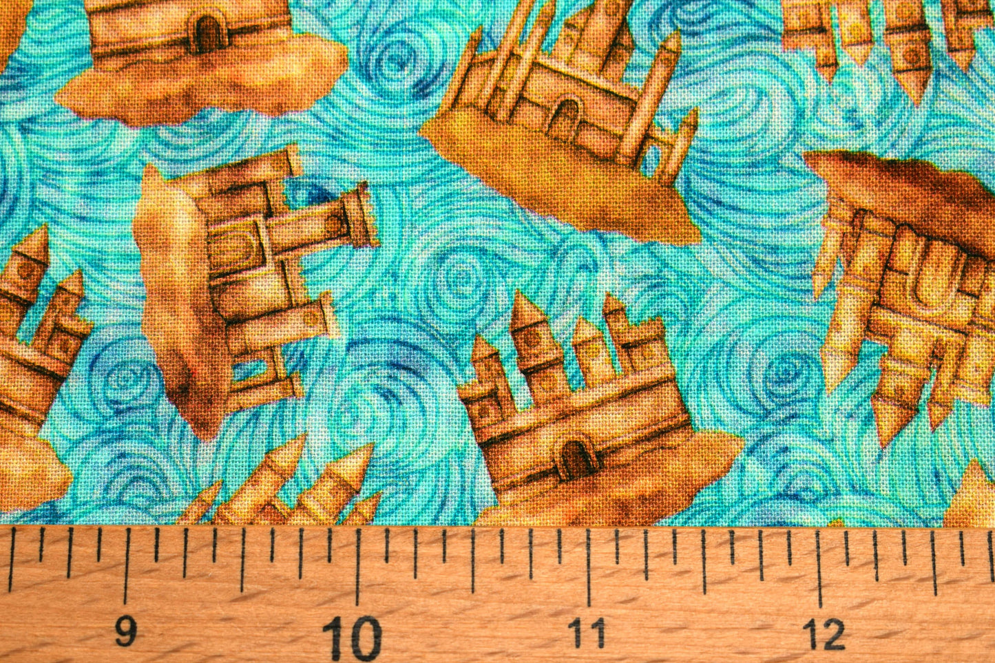 Sandcastle Fabric, Blue Quilting fabric, Sea Serenade, beach theme, price by the half metre The Quilt Sanctuary