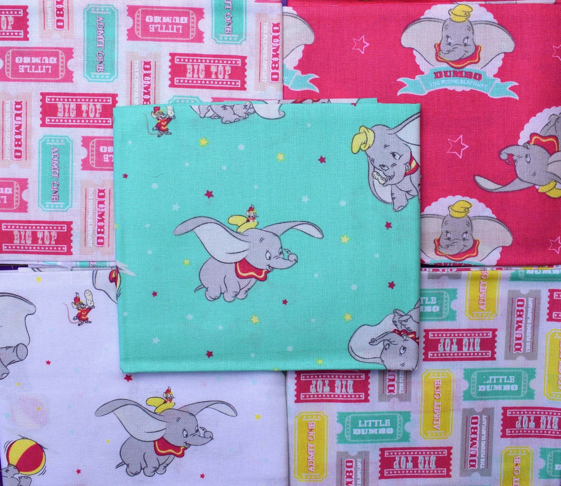 Dumbo fat Quarter Bundle, cotton quilting fabric, Disney fabric The Quilt Sanctuary
