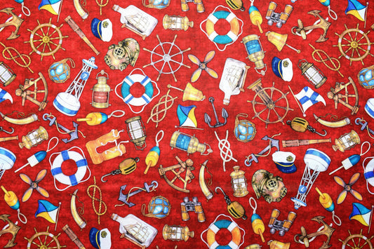 Red Nautical fabric, Quilting fabric, Smooth Sailing, price by the half metre The Quilt Sanctuary