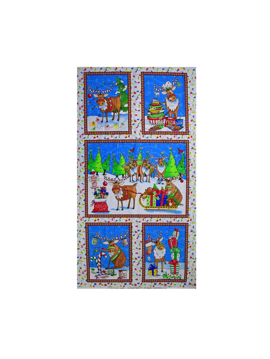 Reindeer fabric panel, Christmas novelty fabric panel The Quilt Sanctuary