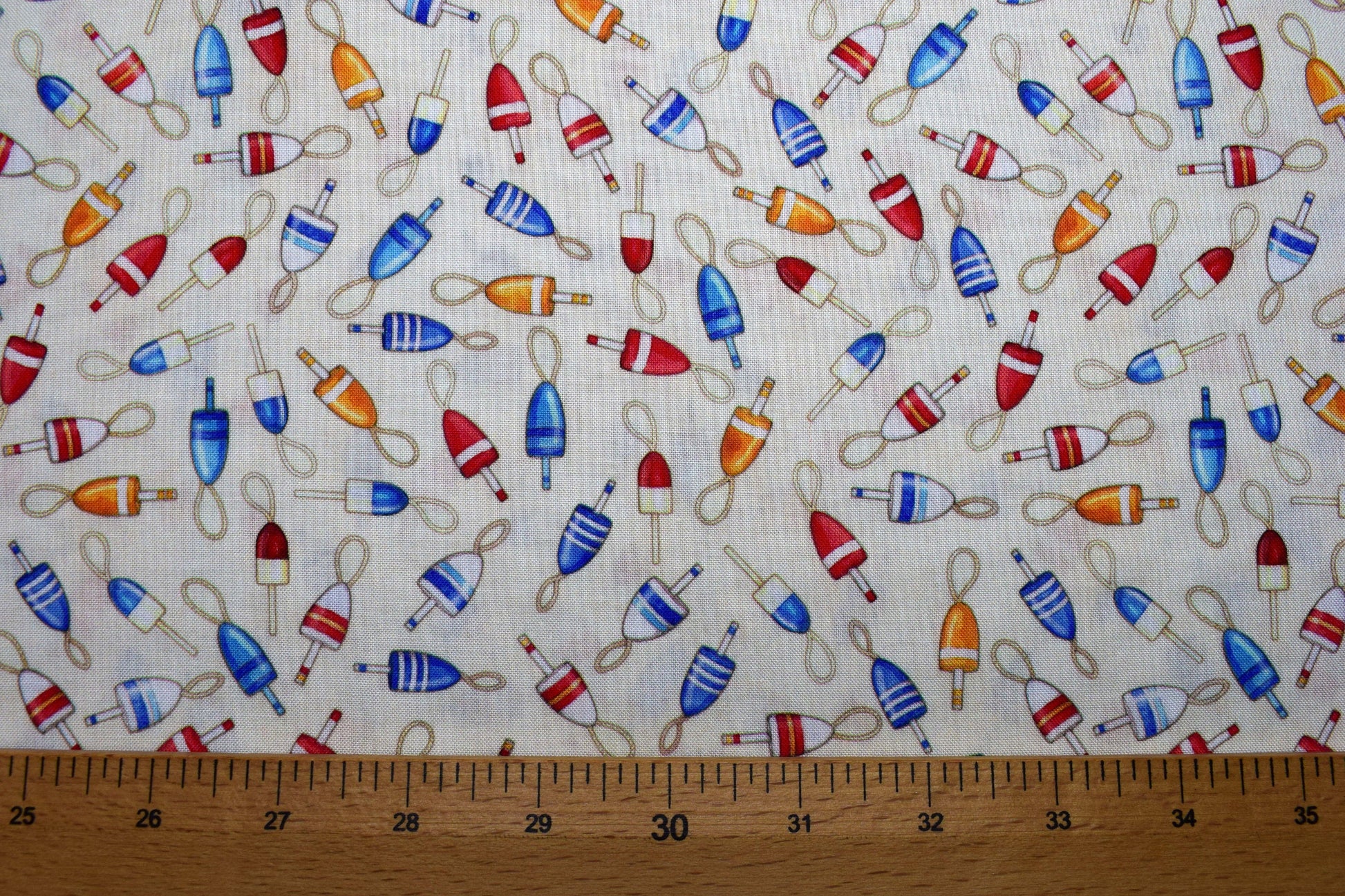 Cream fishing floats fabric, Quilting fabric, Smooth Sailing, price by the half metre The Quilt Sanctuary