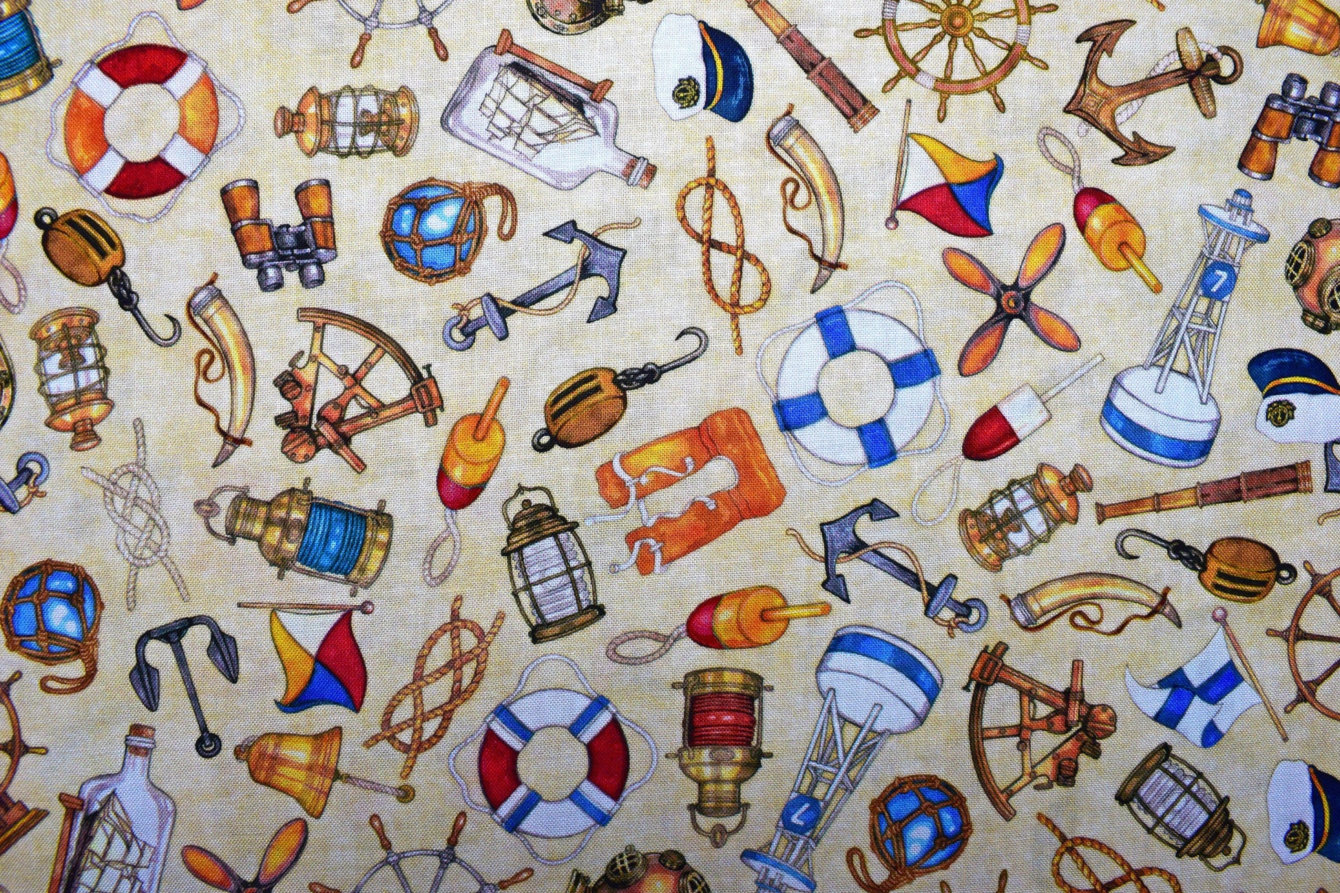Cream Nautical fabric, Quilting fabric, Smooth Sailing, price by the half metre The Quilt Sanctuary