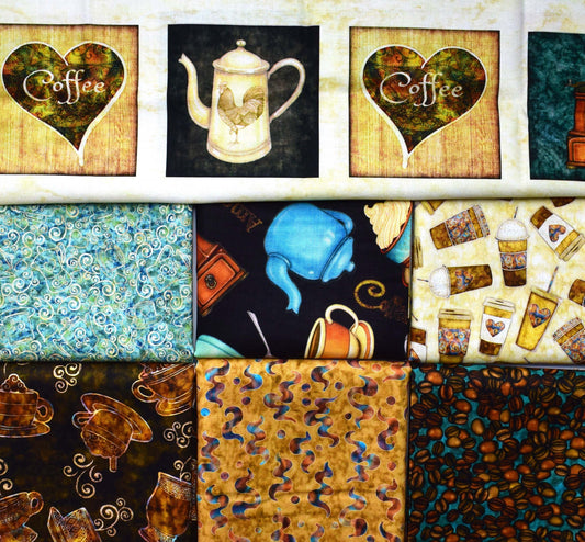 Coffee lovers fabric collection, Quilting fabric bundle, cotton fabric, cafe all day The Quilt Sanctuary