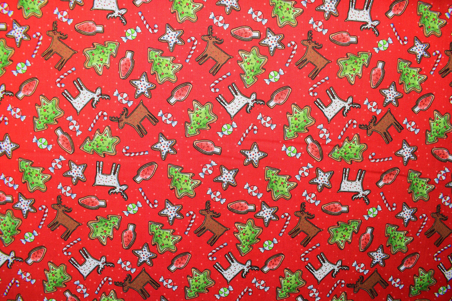 Christmas cookie fabric, Reindeer Antics, Christmas Quilting fabric, price by the half metre The Quilt Sanctuary