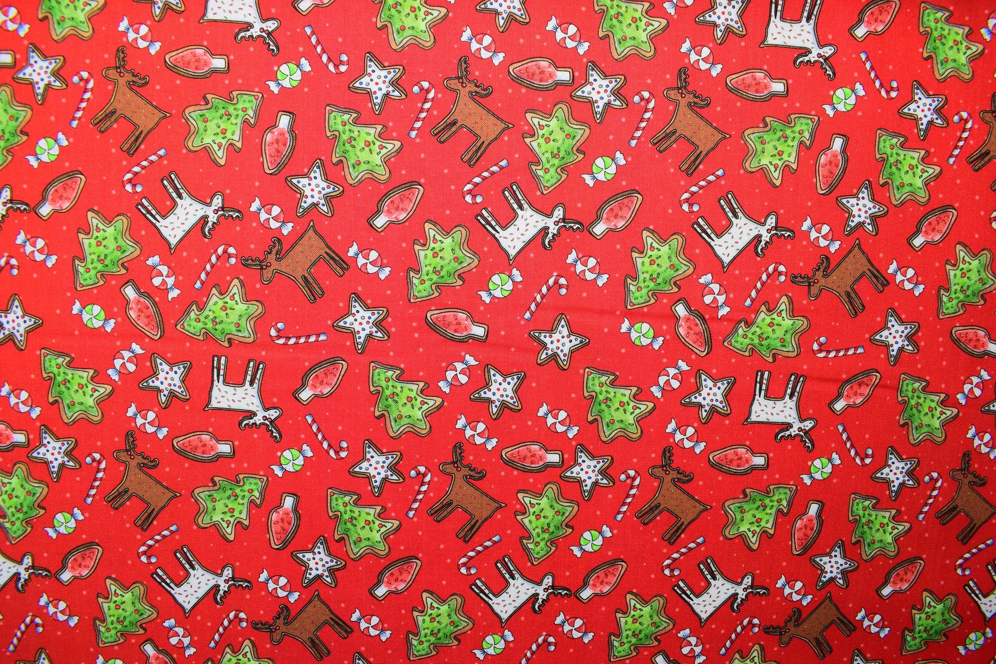Christmas cookie fabric, Reindeer Antics, Christmas Quilting fabric, price by the half metre The Quilt Sanctuary