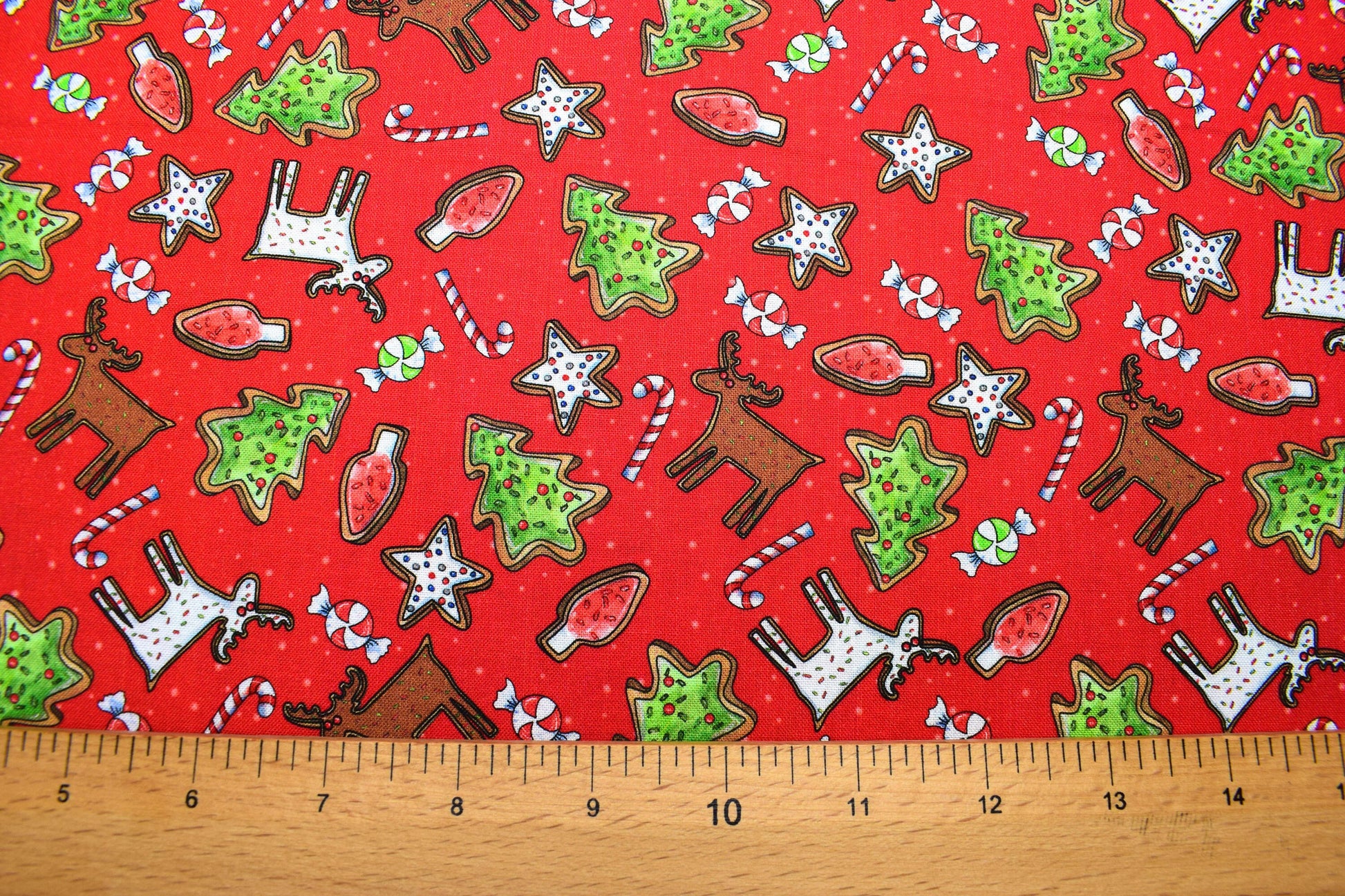 Christmas cookie fabric, Reindeer Antics, Christmas Quilting fabric, price by the half metre The Quilt Sanctuary