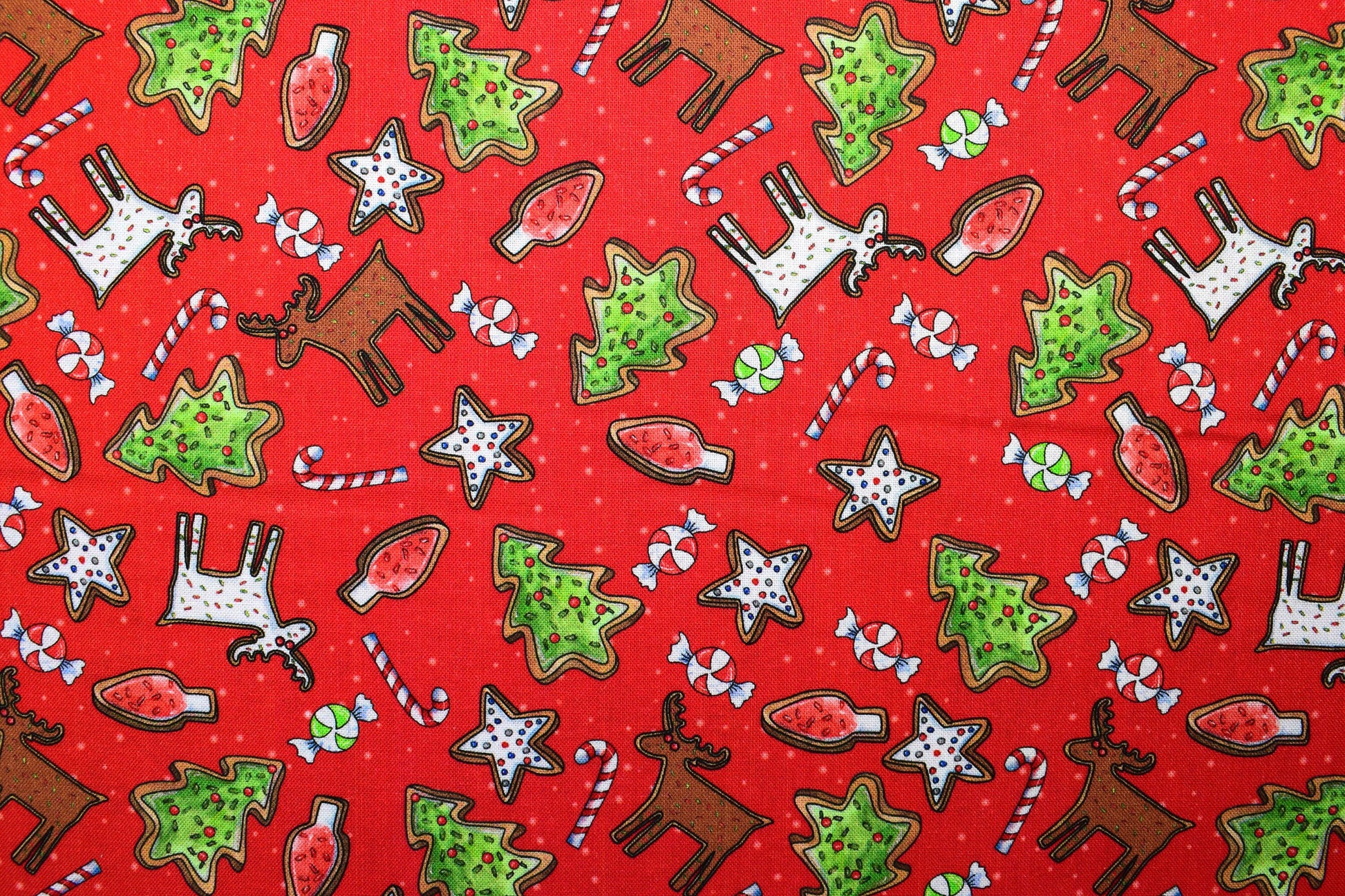 Christmas cookie fabric, Reindeer Antics, Christmas Quilting fabric, price by the half metre The Quilt Sanctuary