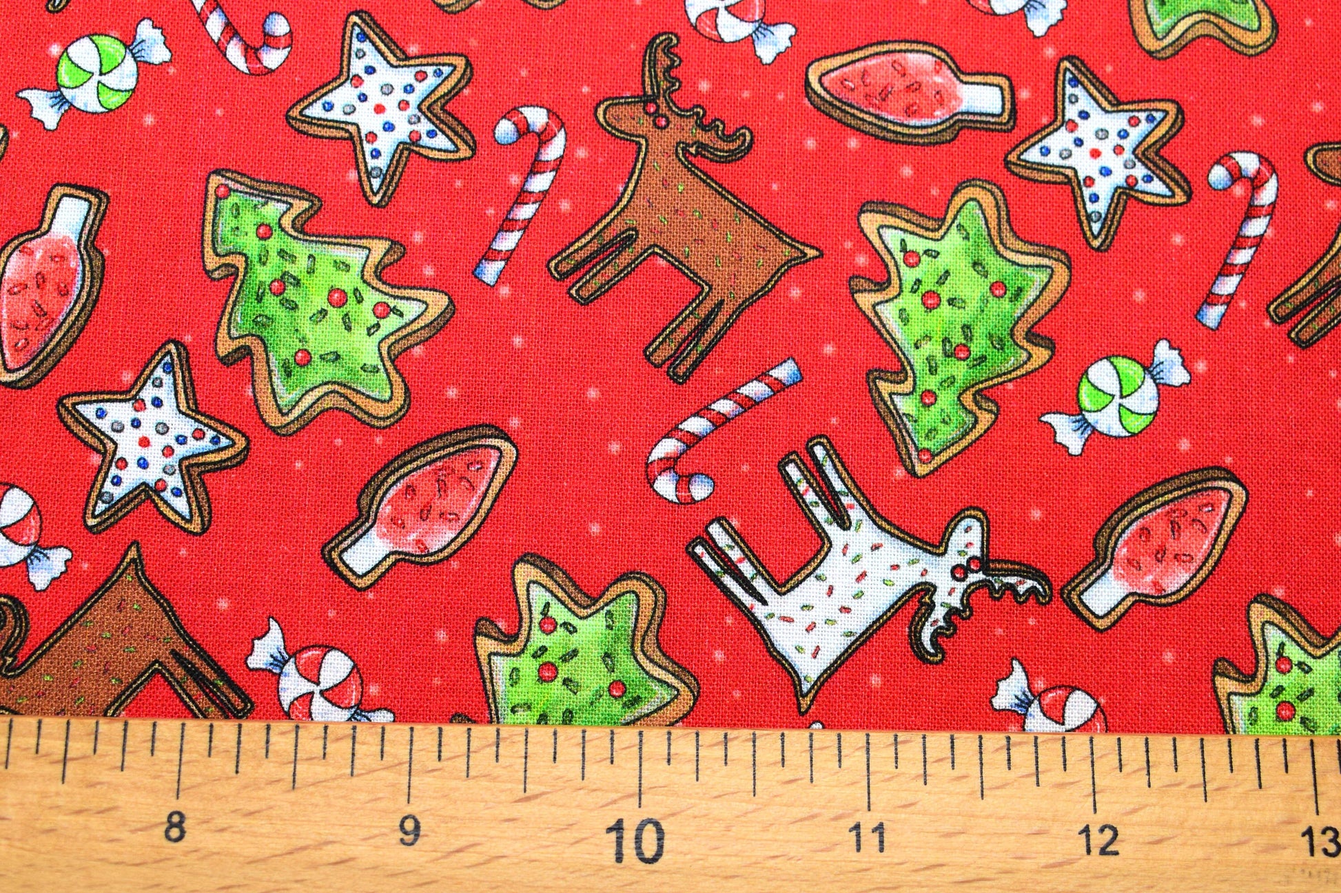 Christmas cookie fabric, Reindeer Antics, Christmas Quilting fabric, price by the half metre The Quilt Sanctuary