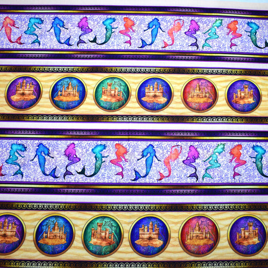 Mermaid border Fabric in lilac, Quilting fabric, Sea Serenade, price by the half metre The Quilt Sanctuary