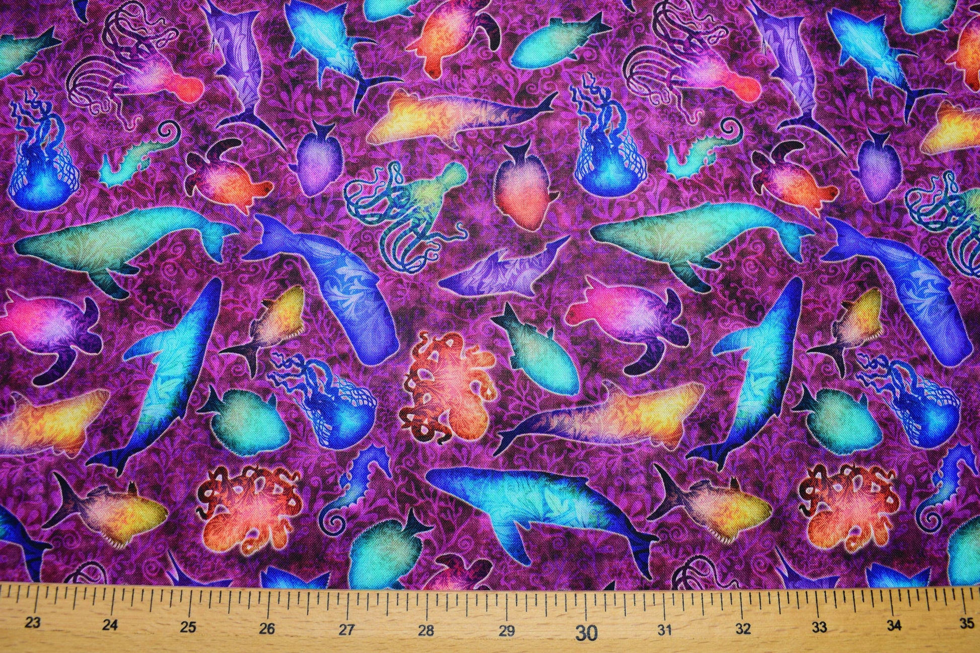 sea creatures fabric, wine Quilting fabric, Sea Serenade, price by the half metre The Quilt Sanctuary