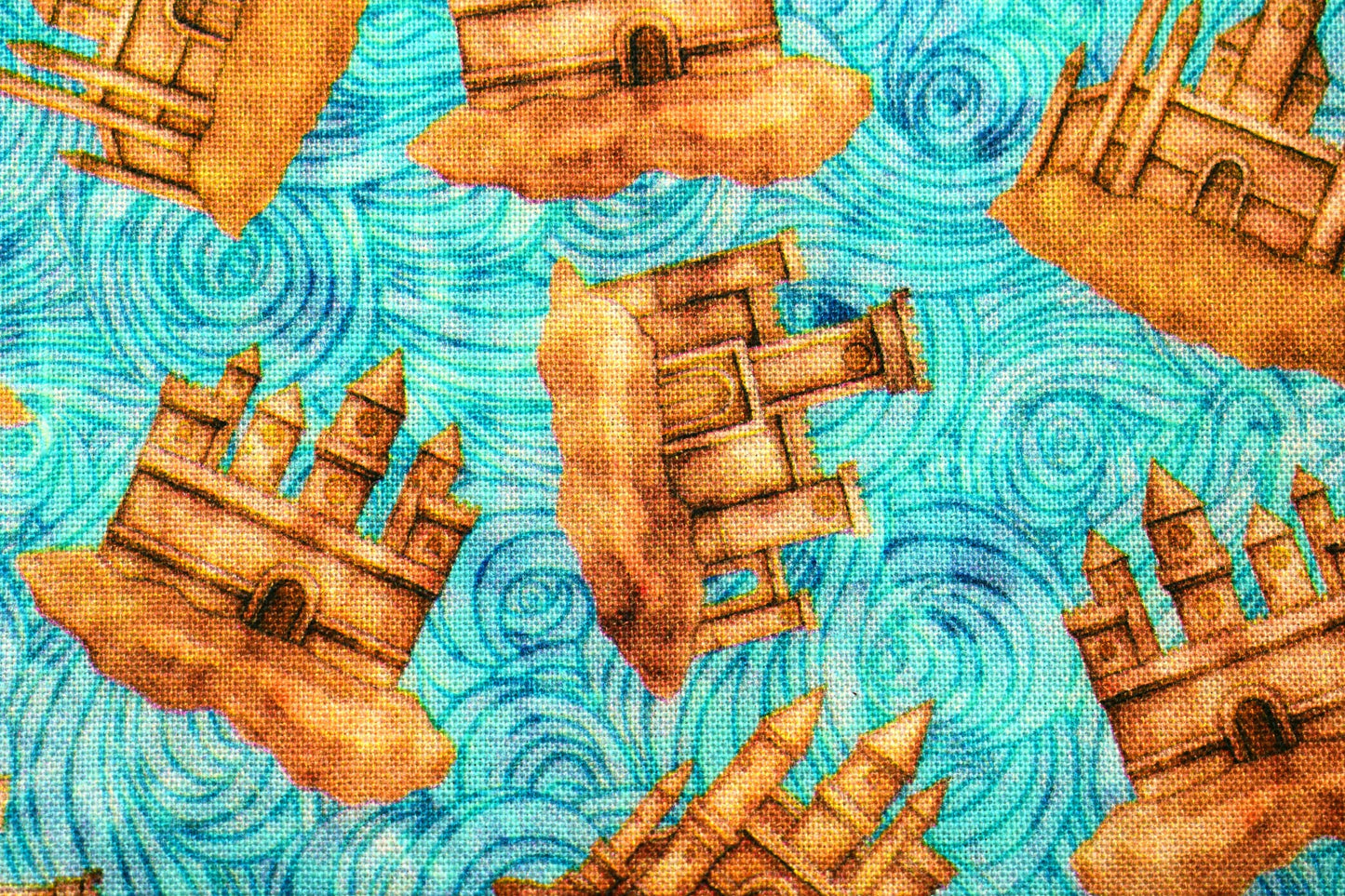 Sandcastle Fabric, Blue Quilting fabric, Sea Serenade, beach theme, price by the half metre The Quilt Sanctuary
