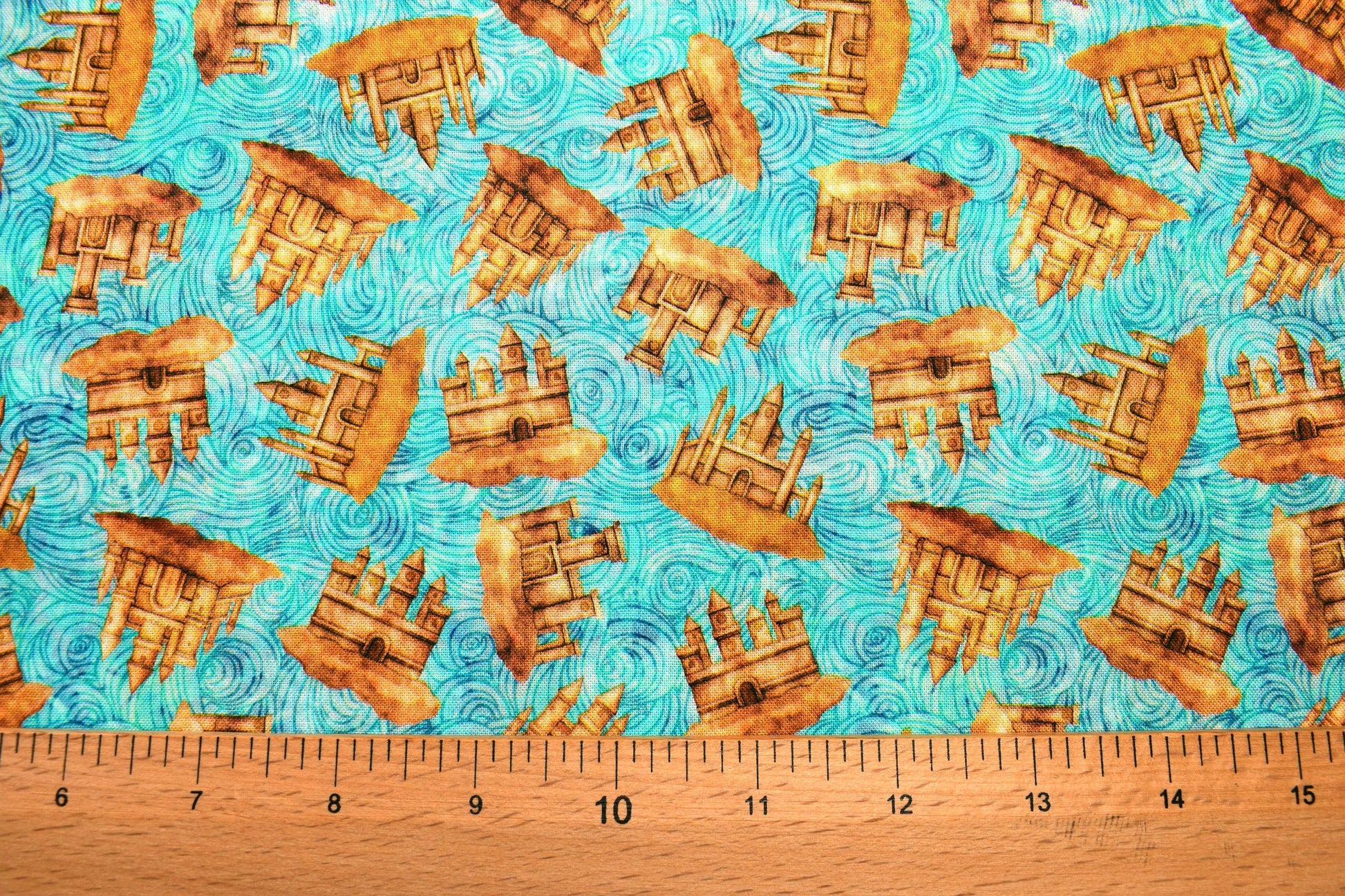 Sandcastle Fabric, Blue Quilting fabric, Sea Serenade, beach theme, price by the half metre The Quilt Sanctuary