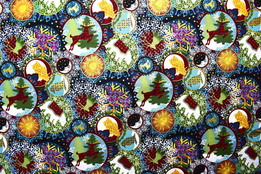 Winter baubles, Celestial Winter Fabric , Quilting fabric, Jason Yenter - Price by the Half Metre The Quilt Sanctuary