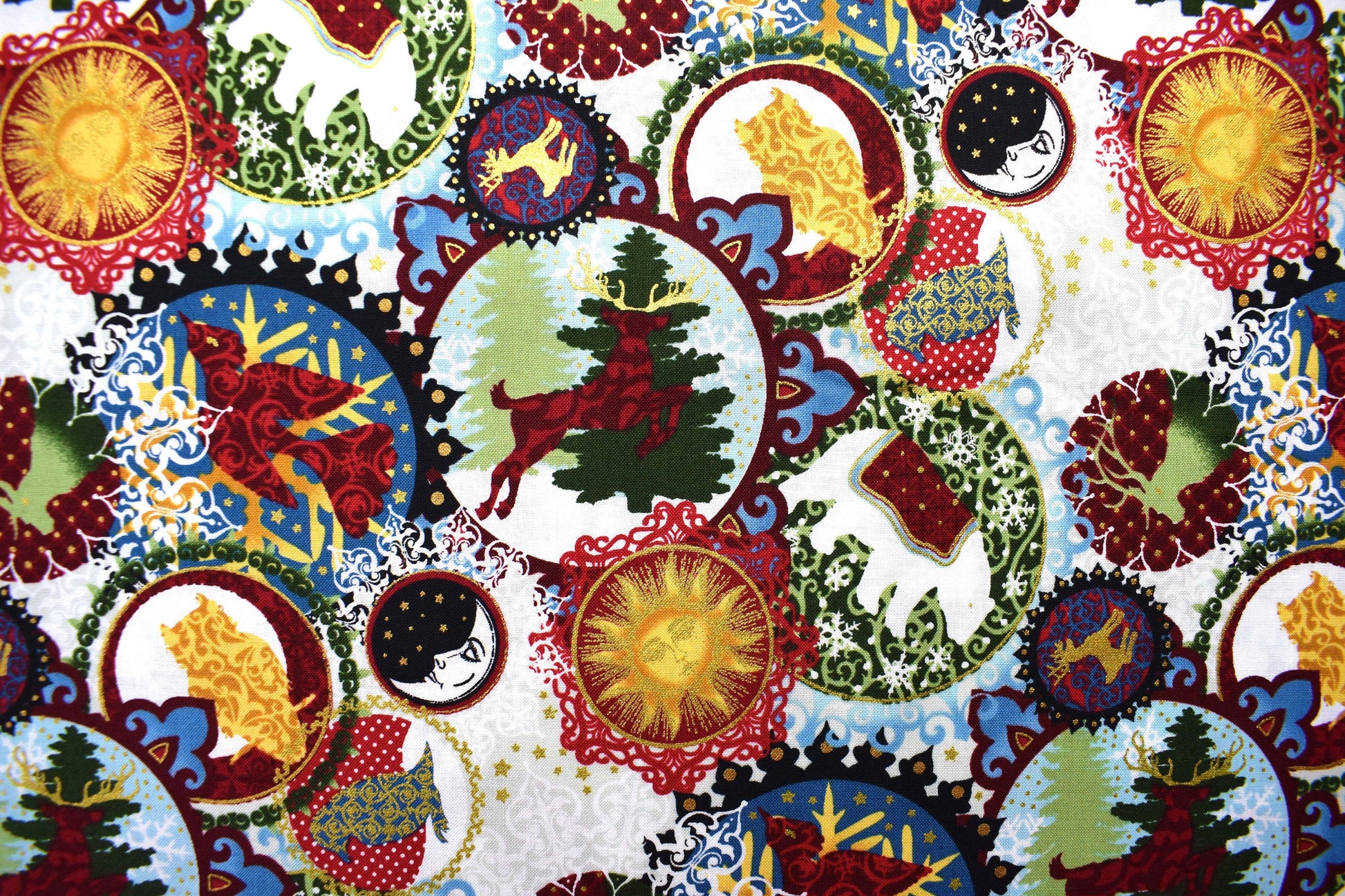 Christmas baubles fabric, Celestial Winter Fabric , Quilting fabric, Jason Yenter - Price by the Half Metre The Quilt Sanctuary