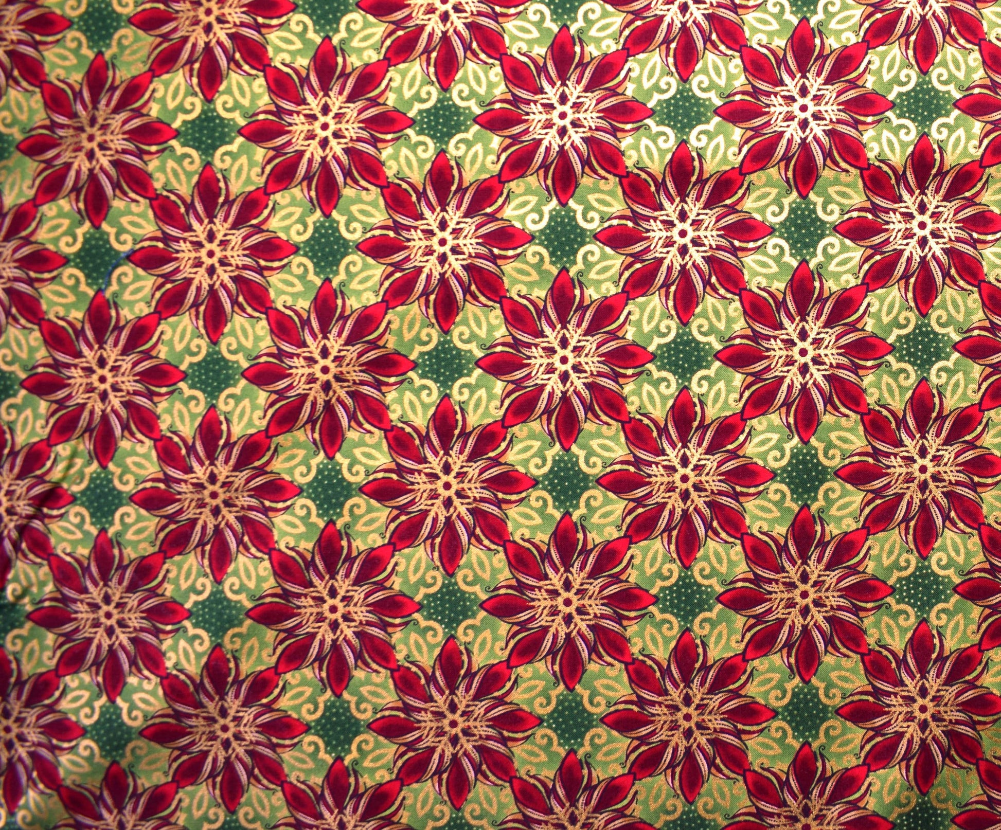 Green poinsettia Fabric , Quilting fabric, Jason Yenter - Price by the Half Metre The Quilt Sanctuary