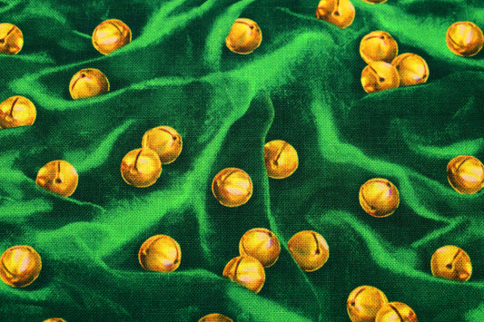 Green Christmas bells fabric, Santa's List, Christmas Quilting fabric, price by the half metre The Quilt Sanctuary