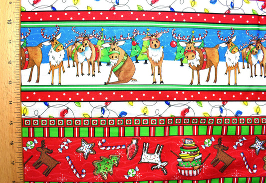 christmas border fabric, Reindeer Antics, Christmas Quilting fabric, price by the half metre The Quilt Sanctuary